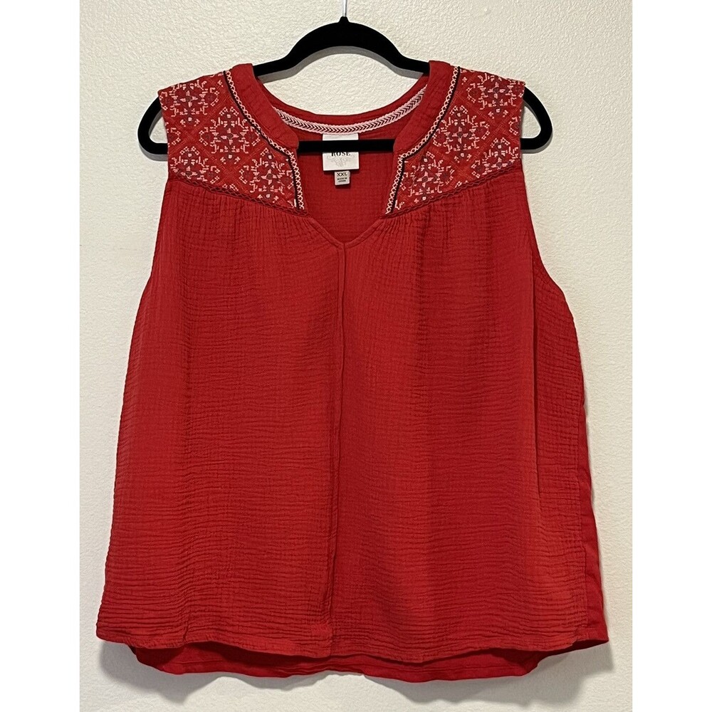 Knox Rose Gauzy Sleeveless Top Cross Stitch Neck Size XXL Red Boho Beach Casual